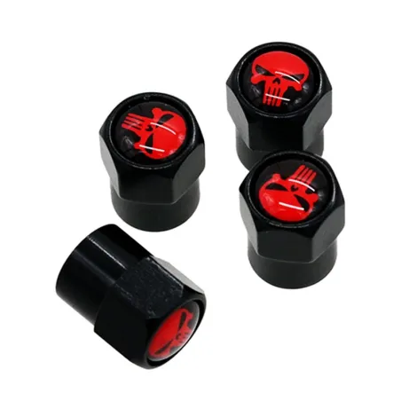 Crâne blanc/rouge - bouchons de valve - 4 pièces