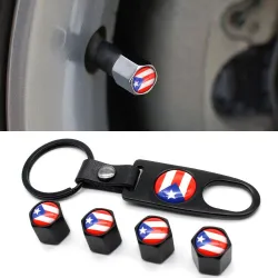 4Pcs - puerto rico flag - Ventilkappen - 1Pcs Lederschlüssel