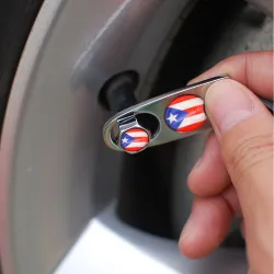 4Pcs - drapeau puerto rico - bouchons de valve - 1Pcs clé en cuir