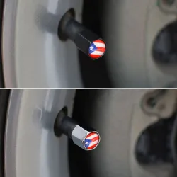4Pcs - drapeau puerto rico - bouchons de valve - 1Pcs clé en cuir