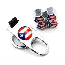 4Pcs - bandiera rico puerto - tappi valvola - 1Pcs chiave in pelle