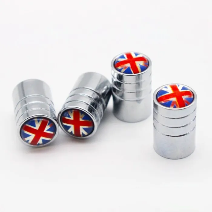 Aluminiumventilkapslar - Storbritannien flagga - 4 bitar