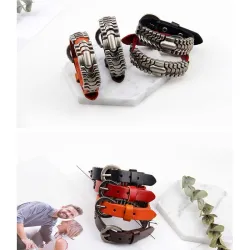 PulserasPulsera de cuero Punk - pulsera de muñeca - naranja- marrón