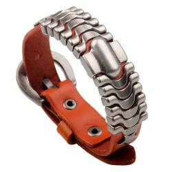 Pulseira de couro de punk - pulseira de pulso - laranja- marrom
