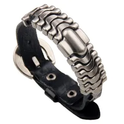 Punk läder armband - handled band - orange-brun