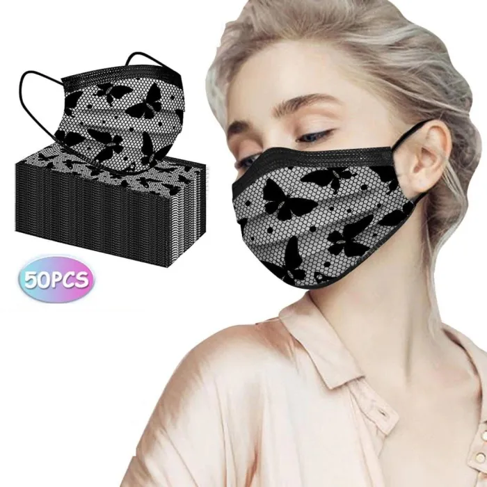 Mascarillas bucales50 piezas - cara antibacteriana desechable / máscaras de boca - 3 capas - diseño de encaje