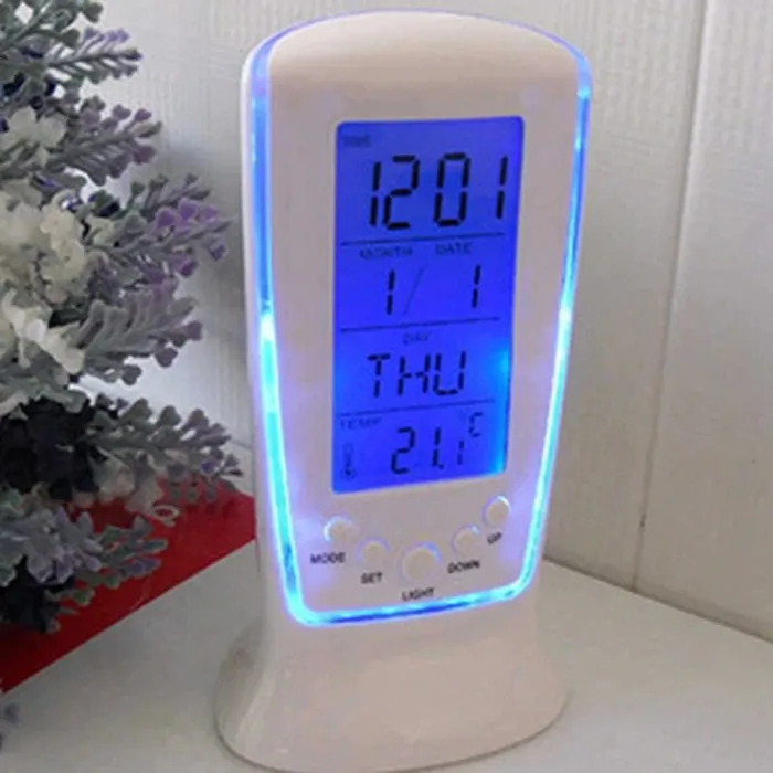 LED - blue luminous digital clock - electronic calendar - thermometer - 7-sounds alarm clock