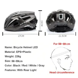 Casque de vélo avec lumière Led - rechargeable - entièrement moulé - protection de la tête de sport