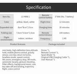 XLURC LU Mini 2 - WiFi - FPV - 4K HD Camera - RTF