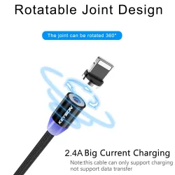 Cabo USB magnético LED - carregamento rápido - Tipo C - Micro USB - iOS