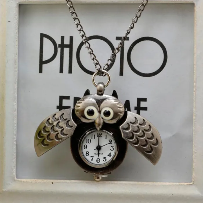 Vintage - Relógio Owl - colar de pingente