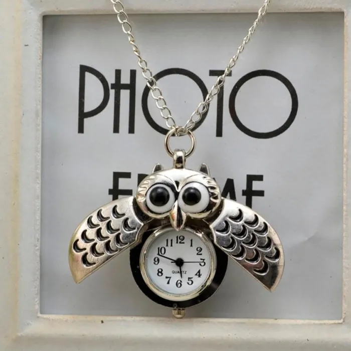 Vintage - Relógio Owl - colar de pingente