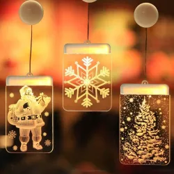 NavidadDecoración 3D de Navidad para puerta / ventana - luz LED - placa transparente con ventosa