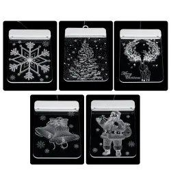 Décoration 3D de Noël pour porte / fenêtre - lumière LED - plaque transparente avec ventouse