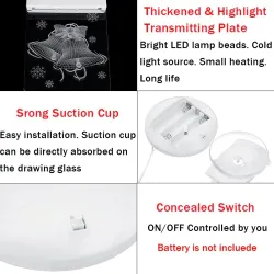 Décoration 3D de Noël pour porte / fenêtre - lumière LED - plaque transparente avec ventouse