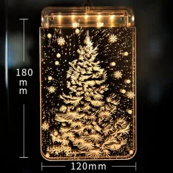 Décoration 3D de Noël pour porte / fenêtre - lumière LED - plaque transparente avec ventouse