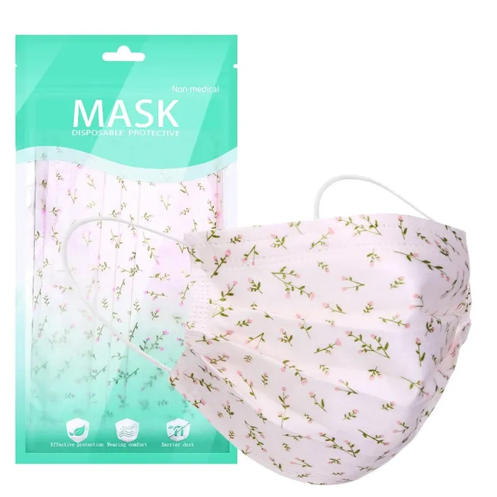 10 - 100 peças - máscaras antibacterianas descartáveis / boca - 3 camadas - impressão floral
