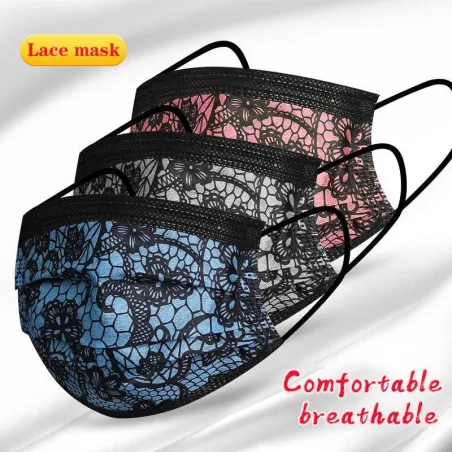 Mouth / masques de protection visage - jetable - 3 couches - dentelle - 10 - 50 - 100 pièces