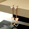 AretesCristal & corazones - doble borlas - rosa oro pendientes de largo