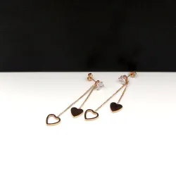 Kristall & hjärtan - dubbla tassel - rosa rosa guld långa örhängen