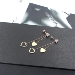 Kristall & hjärtan - dubbla tassel - rosa rosa guld långa örhängen