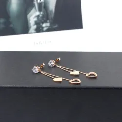 Kristall & hjärtan - dubbla tassel - rosa rosa guld långa örhängen