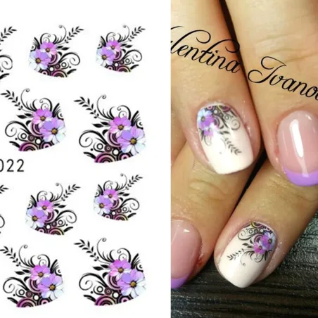 Autocollants d'art - transfert d'eau - fleurs violettes