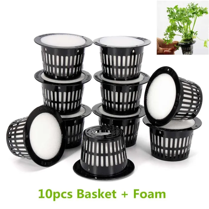 Mesh pot - basket - for hydroponic system plant / vegetable grow - with foam insert - 10 piecesGarden