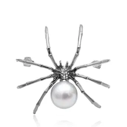 Weiße Spinne mit Perle - elegante Brosche
