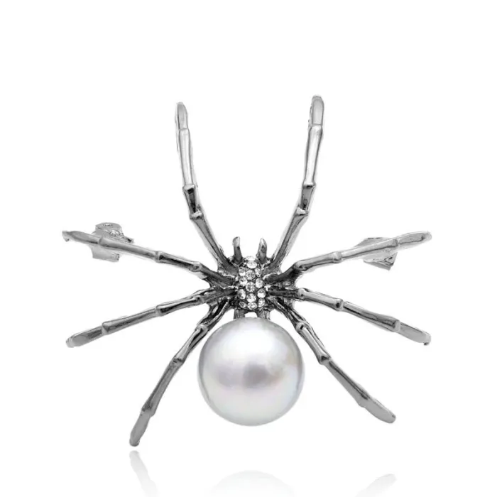 Valkoinen hämähäkki helmellä - elegantti brooch