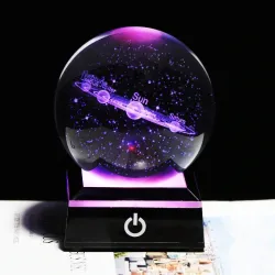 3D-glob med 8 planeter - kristallkula med bas - lasergraverad - LED nattljus - 8cm