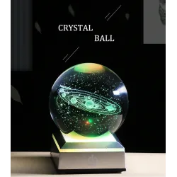 3D wereldbol met 8 planeten - kristallen bol met voet - lasergravure - Led nachtlampje - 8cmDecoratie