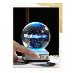 globe 3D avec 8 planètes - boule de cristal avec base - laser gravé - lumière de nuit LED - 8cm