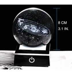 globo 3D com 8 planetas - bola de cristal com base - laser gravado - luz de noite LED - 8cm