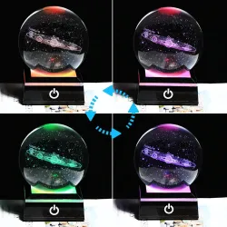 globo 3D com 8 planetas - bola de cristal com base - laser gravado - luz de noite LED - 8cm