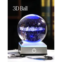 3D wereldbol met 8 planeten - kristallen bol met voet - lasergravure - Led nachtlampje - 8cmDecoratie