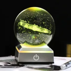 3D wereldbol met 8 planeten - kristallen bol met voet - lasergravure - Led nachtlampje - 8cmDecoratie