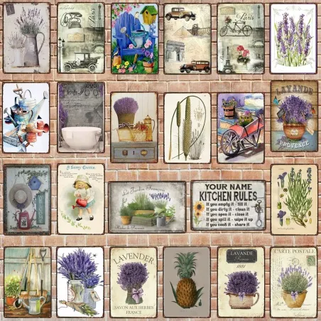 Fleurs Vintage - règles de jardin - signe métallique - affiche
