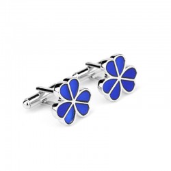 Zilveren manchetknopen - blauwe emaille bloemenManchetknopen