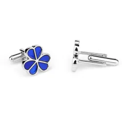 Silver cufflinks - blue enamel flowers