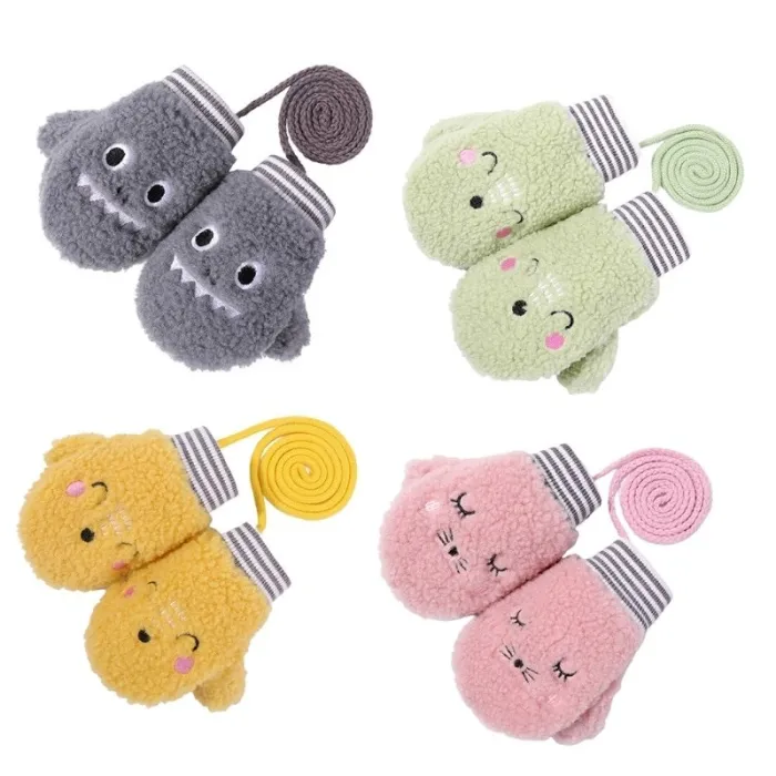 Kinder warme pluche handschoenen - een vinger - met touw - dieren designClothing