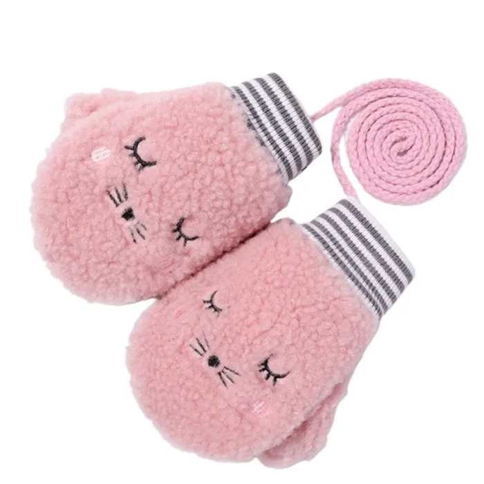 RopaGuantes de felpa caliente para niños - un dedo - con cuerda - diseño de animales