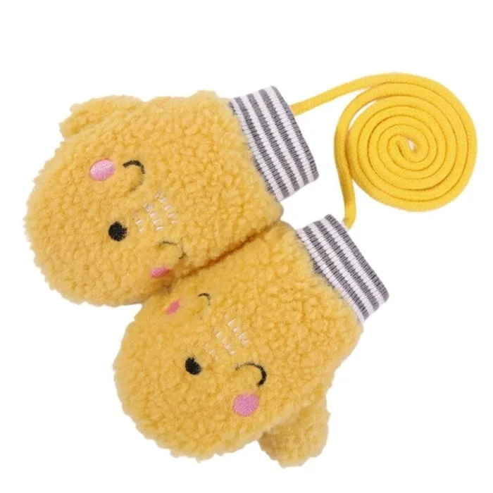 Guanti peluche caldi per bambini - un dito - con corda - design degli animali