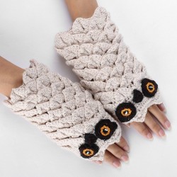 Gants tricotés chauds - design sans doigts - owl