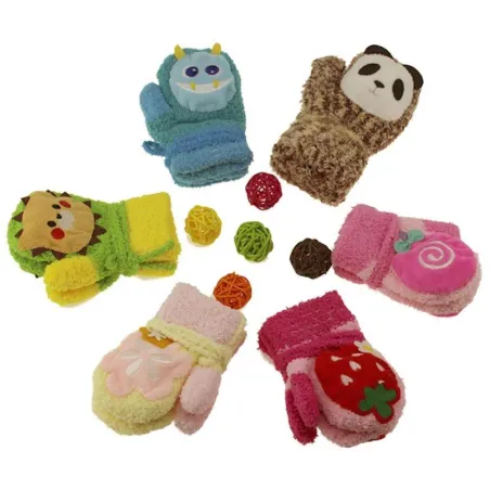 Kids winter mittens - animal design - with rope