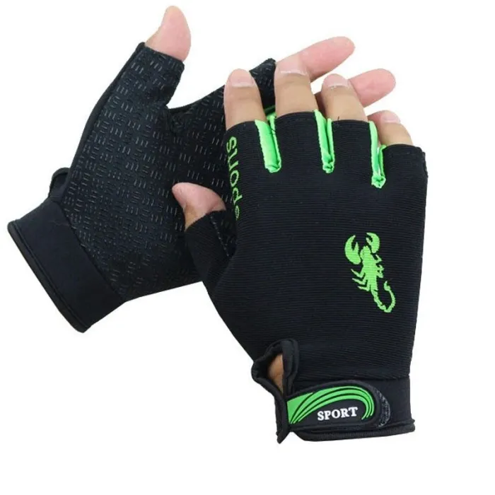 Luvas de esporte - antiderrapante - meio dedo - com padrão de escorpião - unisex