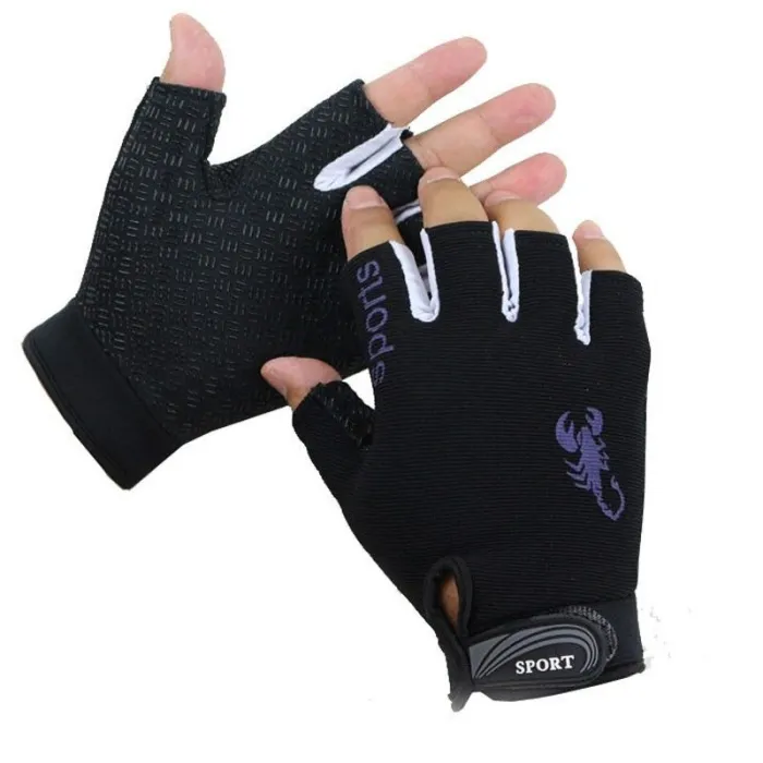 Luvas de esporte - antiderrapante - meio dedo - com padrão de escorpião - unisex