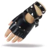 Halv finger läderhandskar - med riveter & spänne - Rock / Punk stil