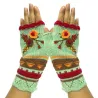 Knitted vinterhandskar - halvfinger design - med en blomsterbroderi