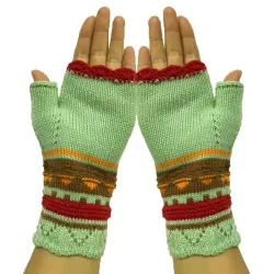 Gestrickte Winterhandschuhe - Halbfinger-Design - mit blumiger Stickerei